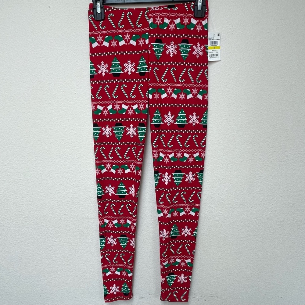 Planet Gold Fair Isle Holiday Leggings - Red, Green & White, Medium NWT